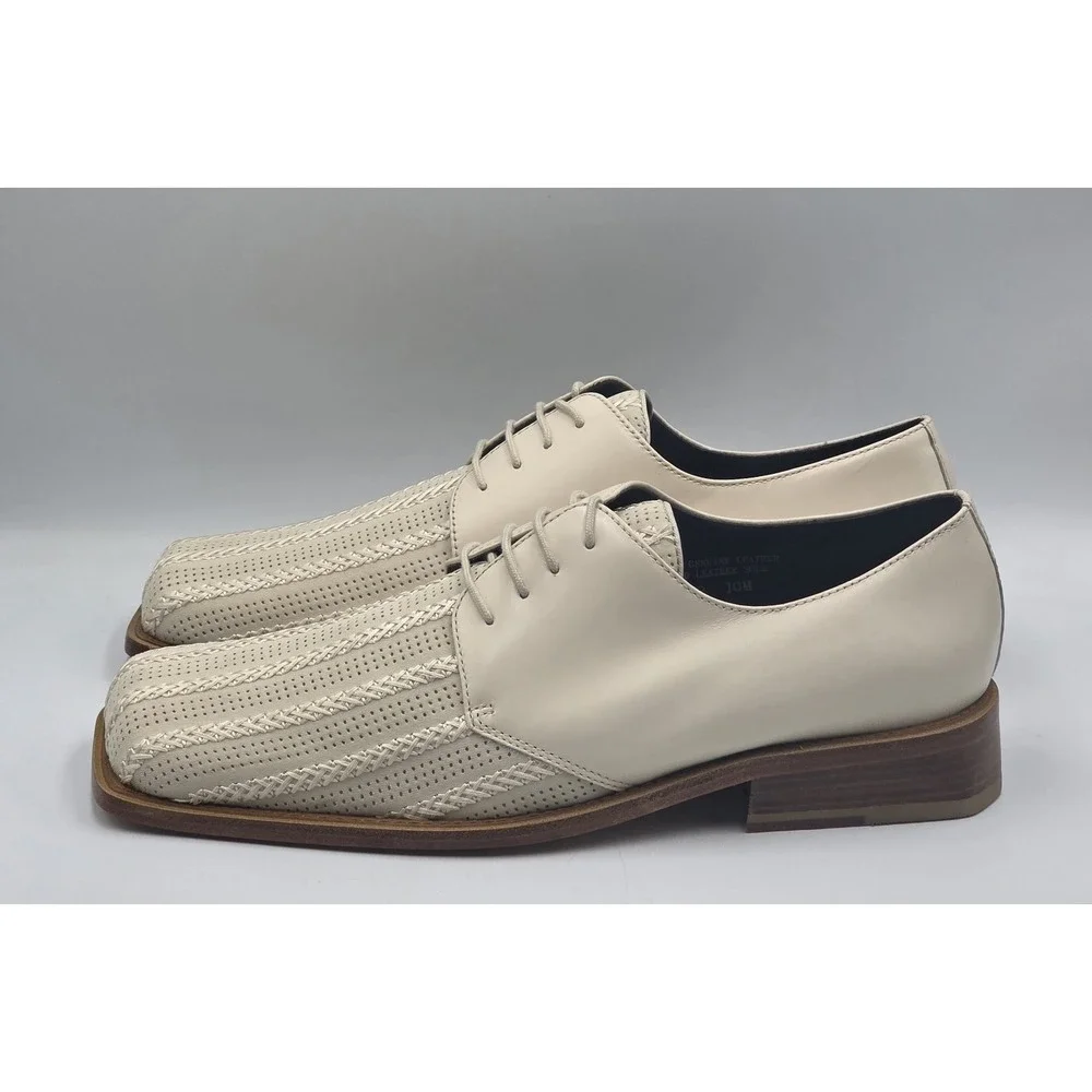 Giorgio Brutini Bone Mens Dress Shoes 10M Square Toe Leather Lace Up Tassel - Picture 5 of 12
